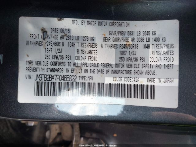 2015 MAZDA CX-9 JM3TB2BA7F0465822 Photo 8