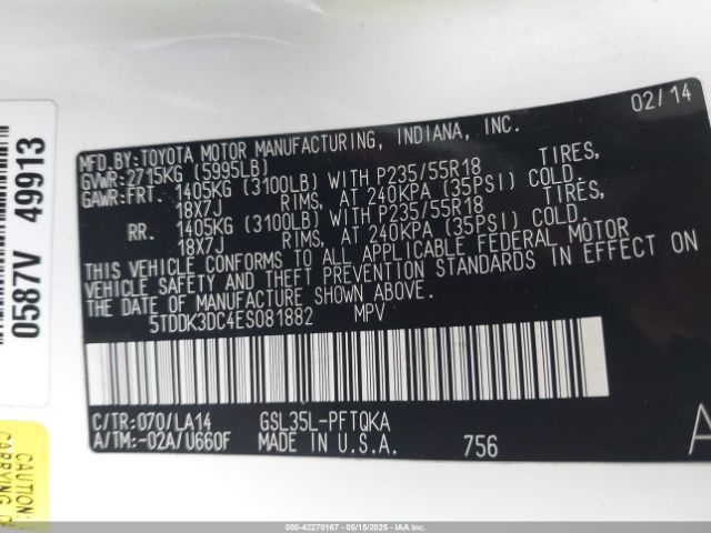 5TDDK3DC4ES081882 Toyota Sienna Xle/limited