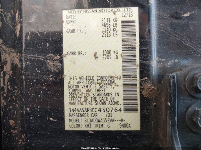 Nissan Maxima 3.5 S 2014 1N4AA5AP3EC450764 Image 9