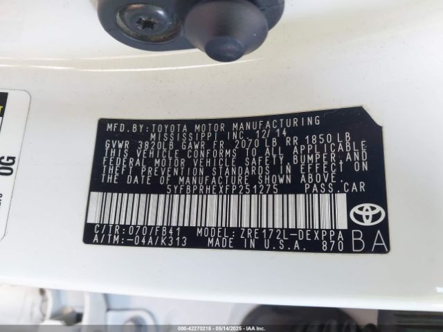 5YFBPRHEXFP251275 Toyota Corolla Le Eco Plus