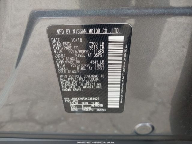 JN8AY2NF3K9351025 Nissan Armada Platinum
