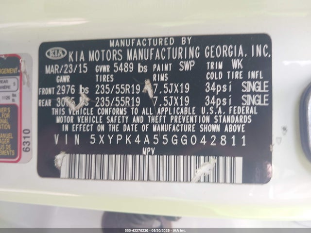 KIA dohc gdi lambda ii 2016 5XYPK4A55GG042811 Image 9