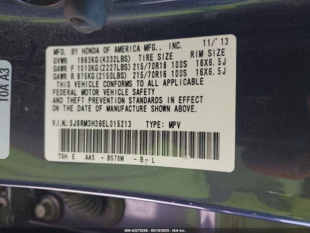 5J6RM3H38EL015213 Honda CR-V LX