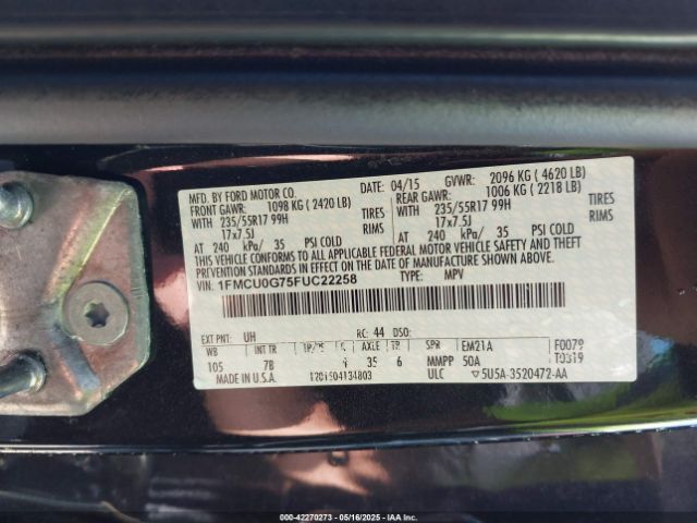 1FMCU0G75FUC22258 Ford ESCAPE SE