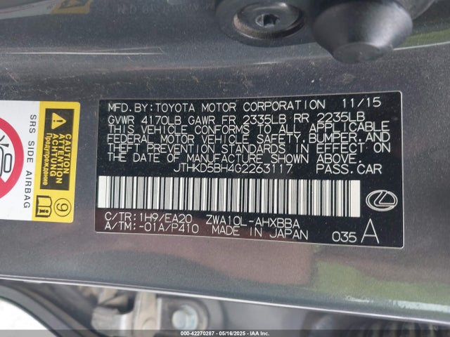 Lexus 2zr-fxe+3jm 2016 JTHKD5BH4G2263117 Image 9