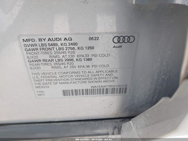 2022 AUDI Q5 WA1EAAFY5N2130318 Photo 8