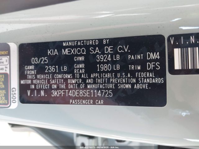 3KPFT4DE8SE114725 KIA K4 Lxs