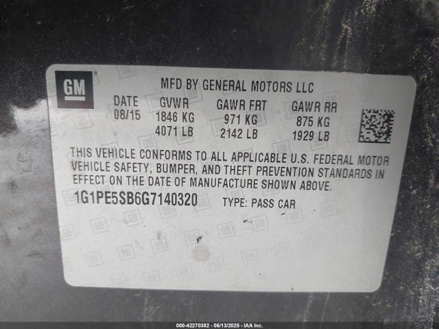 1G1PE5SB6G7140320 Chevrolet luv - vvt, alum, e85 max
