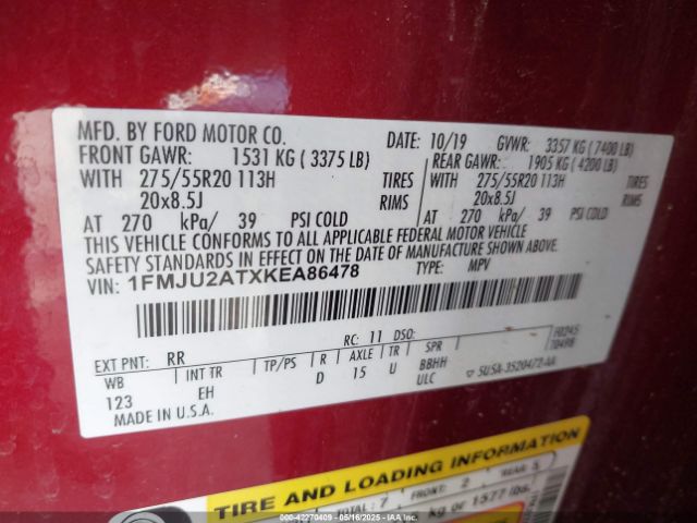 1FMJU2ATXKEA86478 Ford Expedition Limited