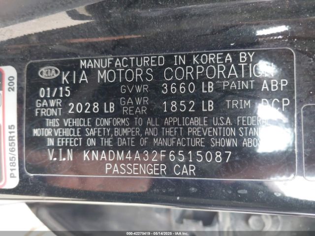 KNADM4A32F6515087 KIA RIO LX
