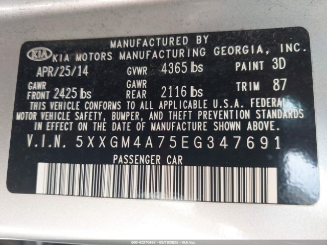 5XXGM4A75EG347691 KIA Optima Lx
