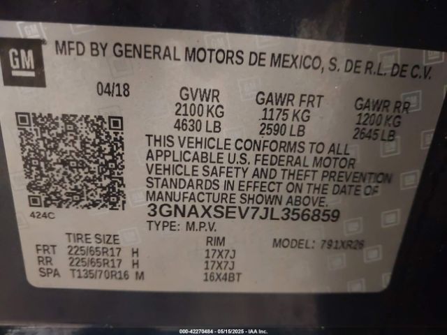 3GNAXSEV7JL356859 Chevrolet EQUINOX LT