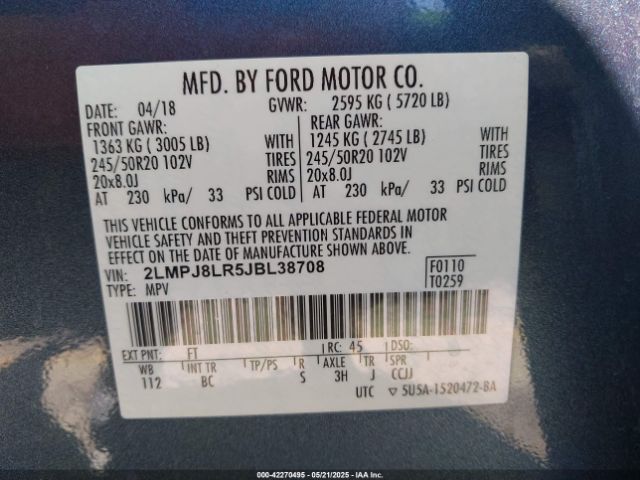 2LMPJ8LR5JBL38708 Lincoln Mkx Reserve