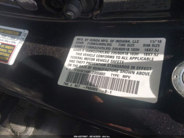 7FARW1H85JE055802 Honda Cr-v Ex-l/ex-l Navi