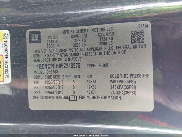 1GCNCPEH0EZ319275 Chevrolet lv3 - vvt, aluminum, e85 max