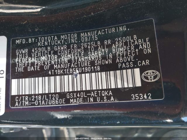 4T1BK1EB5FU190118 Toyota Avalon Xle Touring