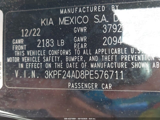 3KPF24AD8PE576711 KIA mpi nu