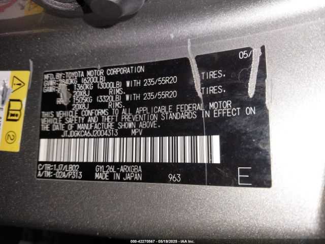 JTJDGKCA6J2004313 Lexus Rx 450hl Premium