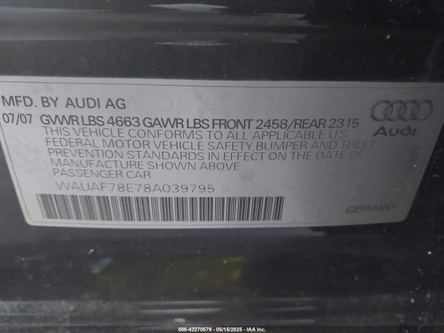 Aukcja sprzedaży 2008 Audi A4 2.0t, vin: WAUAF78E78A039795, numer aukcji: 42270579