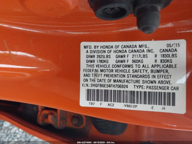 2HGFB6E54FH706924 Honda CIVIC SI