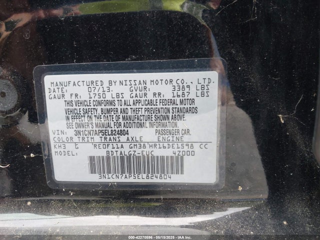 Nissan Versa 1.6 Sl 2014 3N1CN7AP5EL824804 Image 9