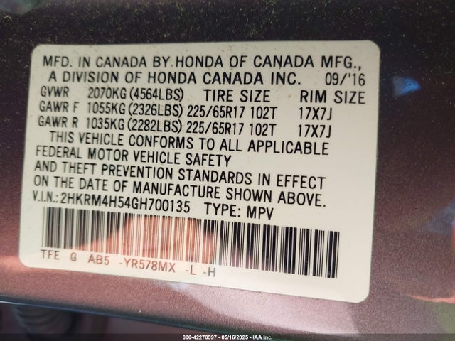 2HKRM4H54GH700135 Honda CR-V EX