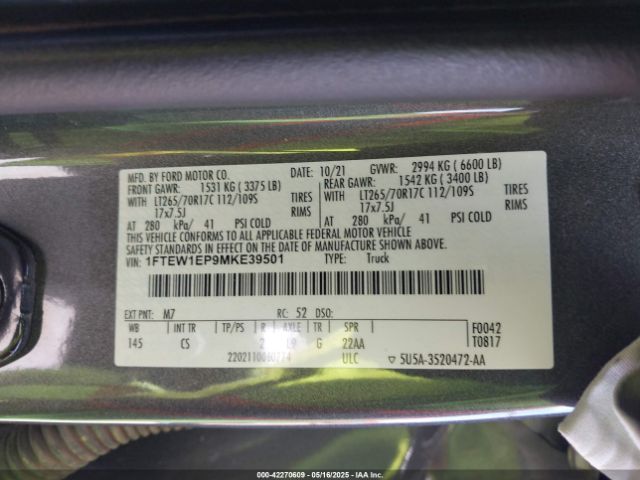2021 FORD F-150 1FTEW1EP9MKE39501 Photo 8