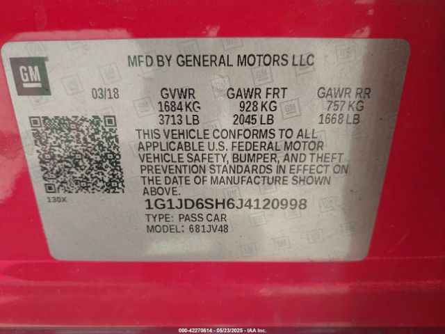 1G1JD6SH6J4120998 Chevrolet Sonic Lt Auto