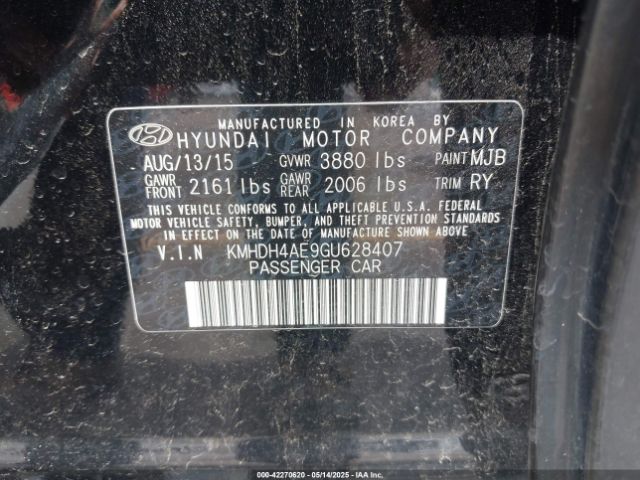 KMHDH4AE9GU628407 Hyundai Elantra Value Edition
