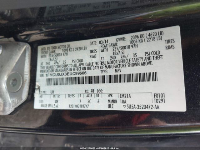 1FMCU0JX3EUC99606 Ford Escape Titanium