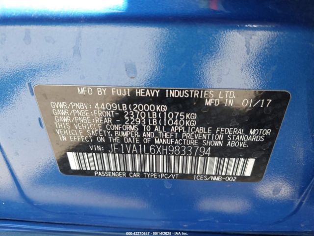 JF1VA1L6XH9833794 Subaru Wrx Limited