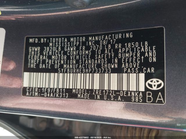 2017 TOYOTA COROLLA 5YFBURHE9HP733733 Photo 8