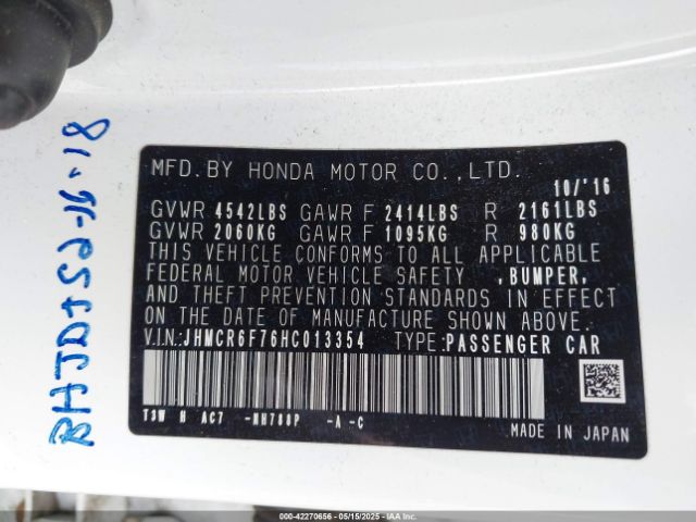 JHMCR6F76HC013354 Honda Accord Hybrid Touring