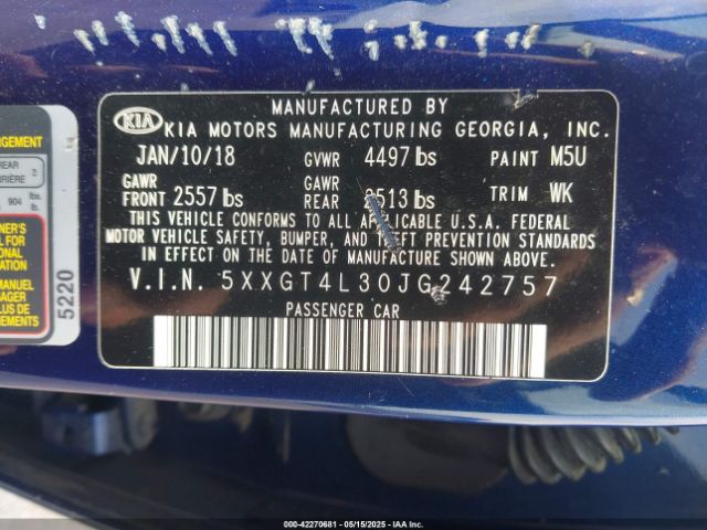 2018 KIA OPTIMA 5XXGT4L30JG242757 Photo 8