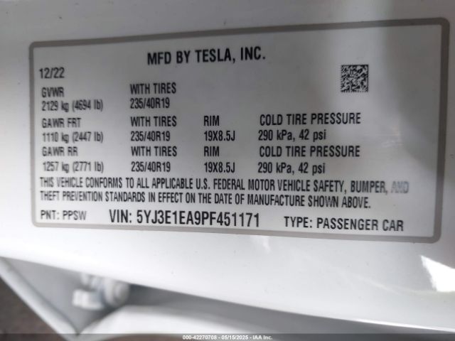 5YJ3E1EA9PF451171 Tesla Model 3 Rear-wheel Drive