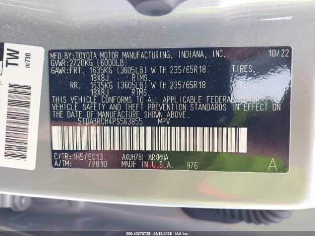 5TDABRCH4PS563855 Toyota Highlander Hybrid Xle Bronze