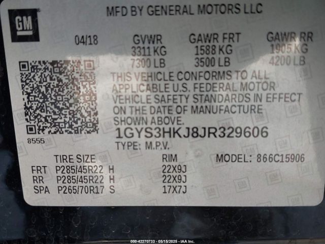 1GYS3HKJ8JR329606 Cadillac l86 -sidi: spark ignition direct injection, vvt: variable valve timing, afm, e85 max, alum