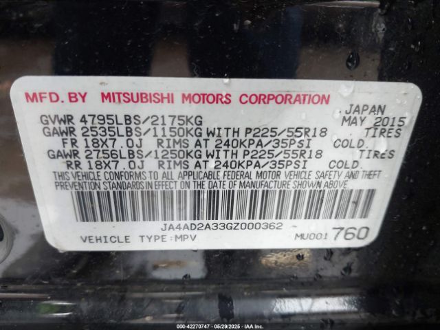 2016 MITSUBISHI OUTLANDER JA4AD2A33GZ000362 Photo 8