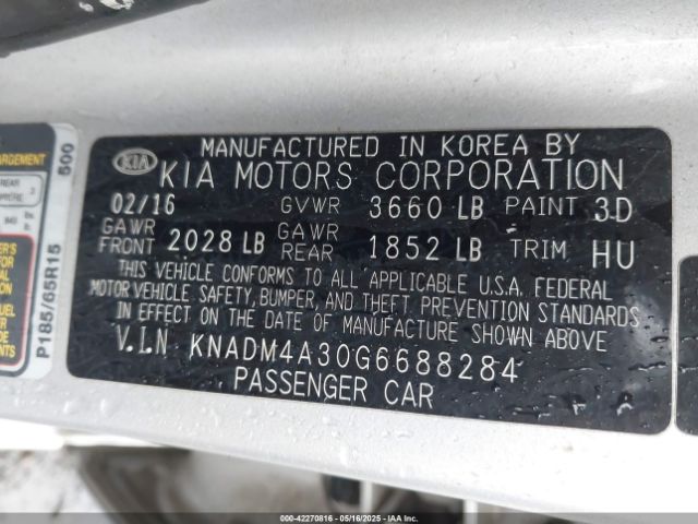 KNADM4A30G6688284 KIA RIO LX