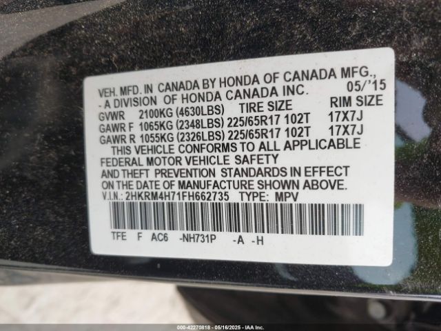2015 HONDA CR-V 2HKRM4H71FH662735 Photo 8