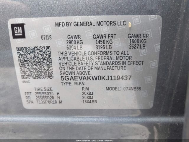 5GAEVAKW0KJ119437 Buick Enclave Awd Essence