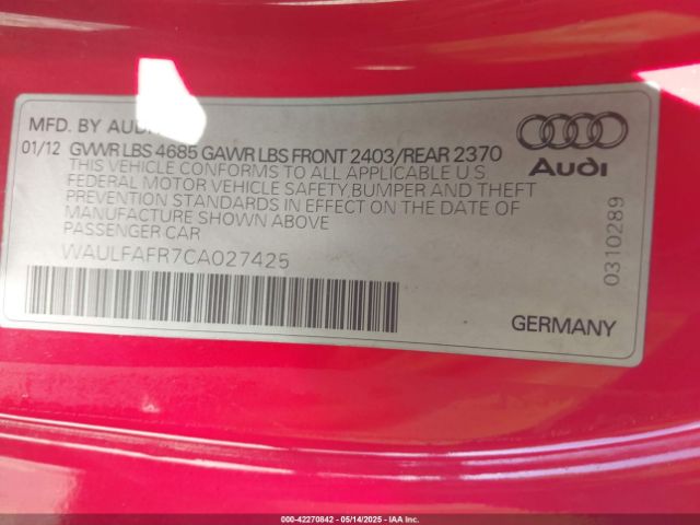 2012 AUDI A5 WAULFAFR7CA027425 Photo 8