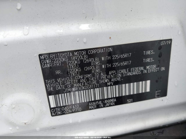 JTMRWRFV3KD031171 Toyota a25-fxz, 3nm+4nm