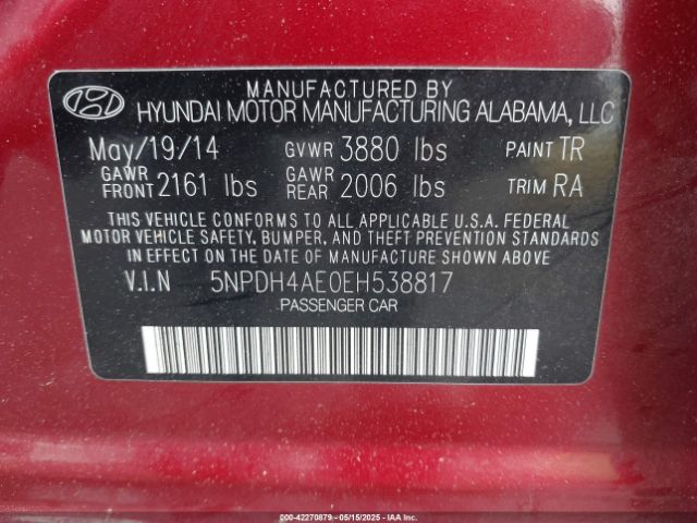 5NPDH4AE0EH538817 Hyundai ELANTRA SE