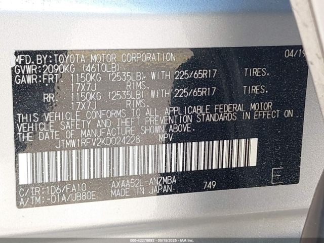 JTMW1RFV2KD024228 Toyota Rav4 Xle