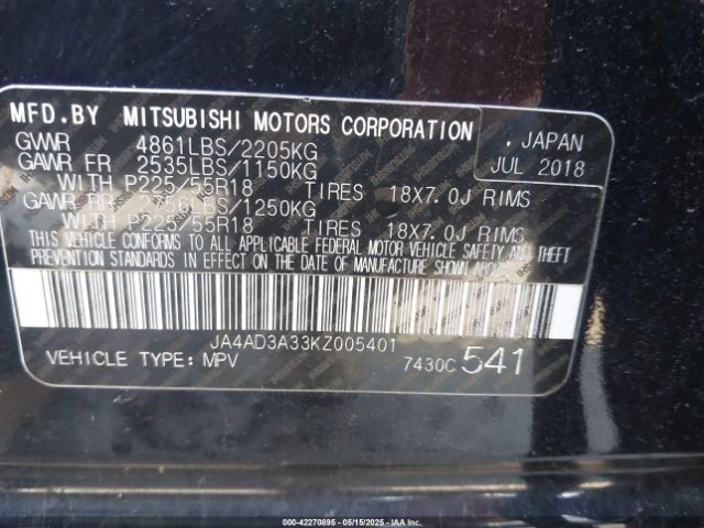 2019 MITSUBISHI OUTLANDER JA4AD3A33KZ005401 Photo 8