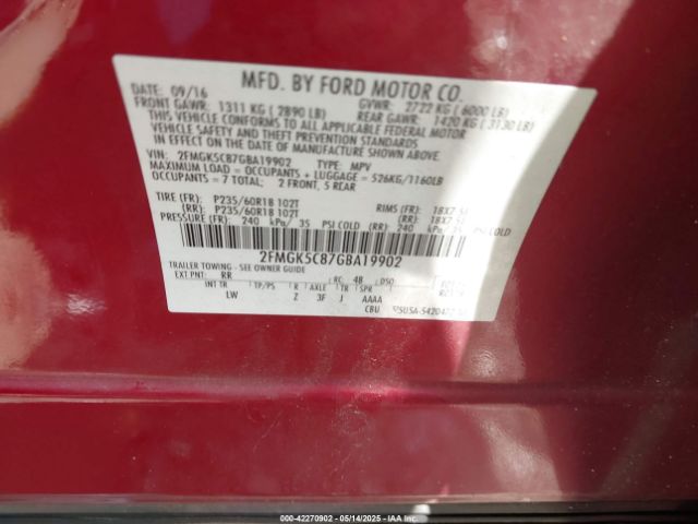 2FMGK5C87GBA19902 Ford FLEX SEL