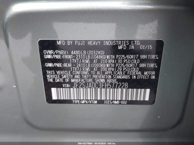 Subaru 2.5na u5 2015 JF2SJADC3FH577228 Image 9