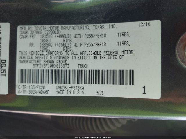 5TFDY5F10HX616873 Toyota Tundra Sr5 5.7l V8