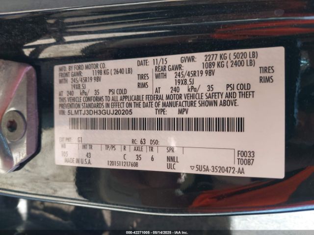 5LMTJ3DH3GUJ20205 Lincoln Mkc Reserve